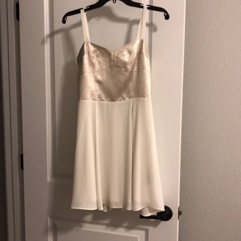 Gently used Express party dress- gold and cream